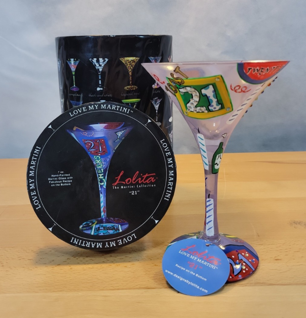 21st Birthday Legal Lolita Love My Martini Glass Hand painted Purple Party